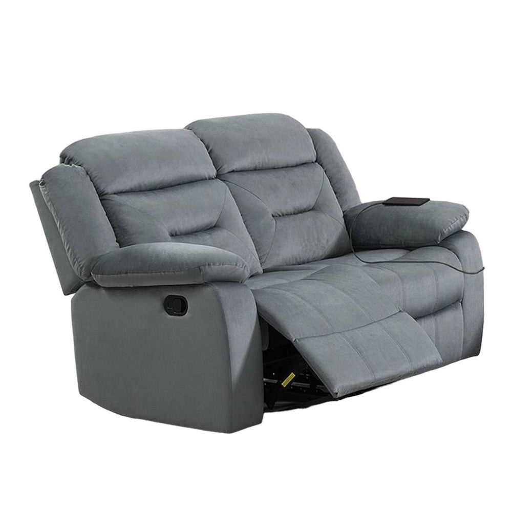 Niko Manual Recliner Loveseat Light Gray Velvet Solid Wood 60’’ BM326107