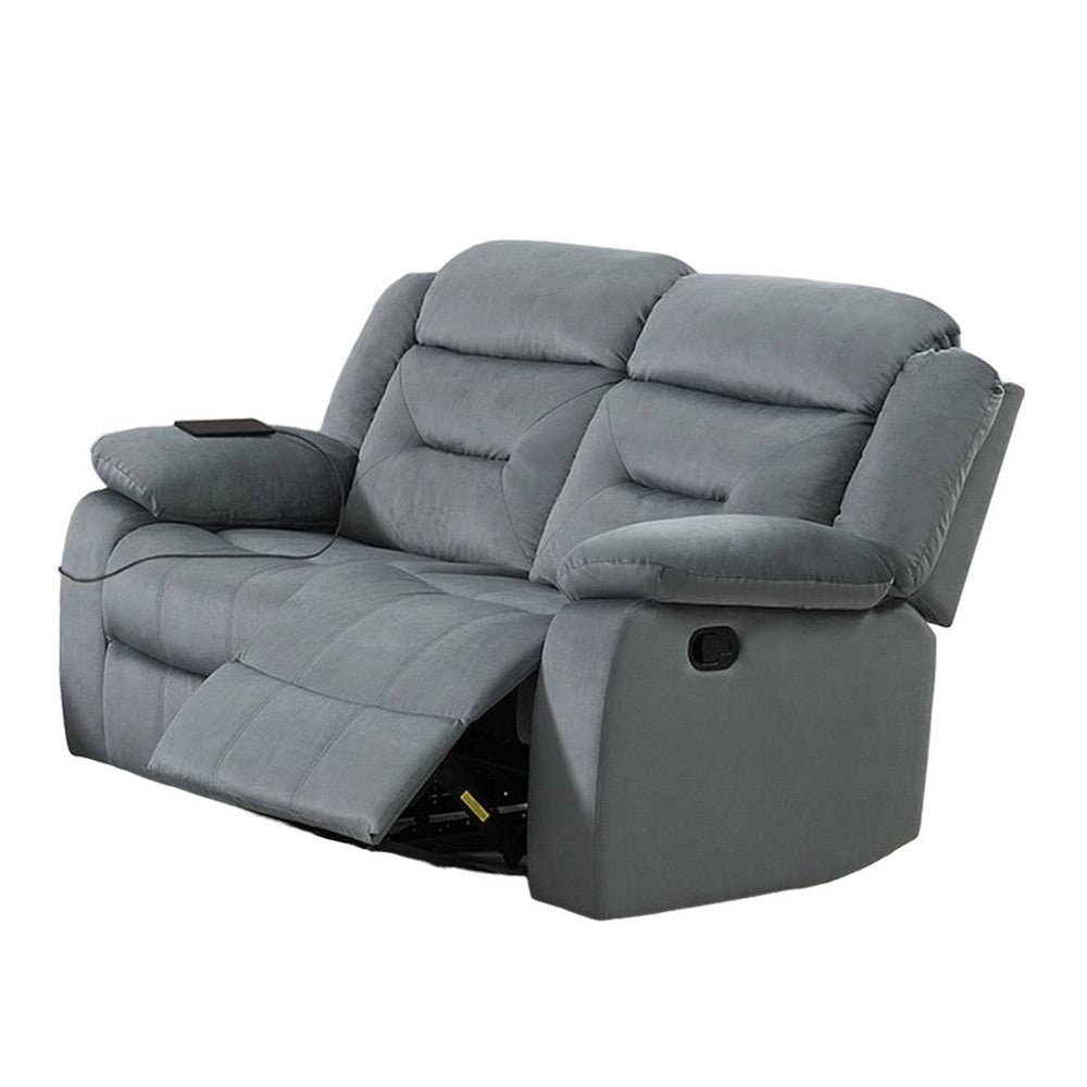 Niko Manual Recliner Loveseat Light Gray Velvet Solid Wood 60’’ BM326107