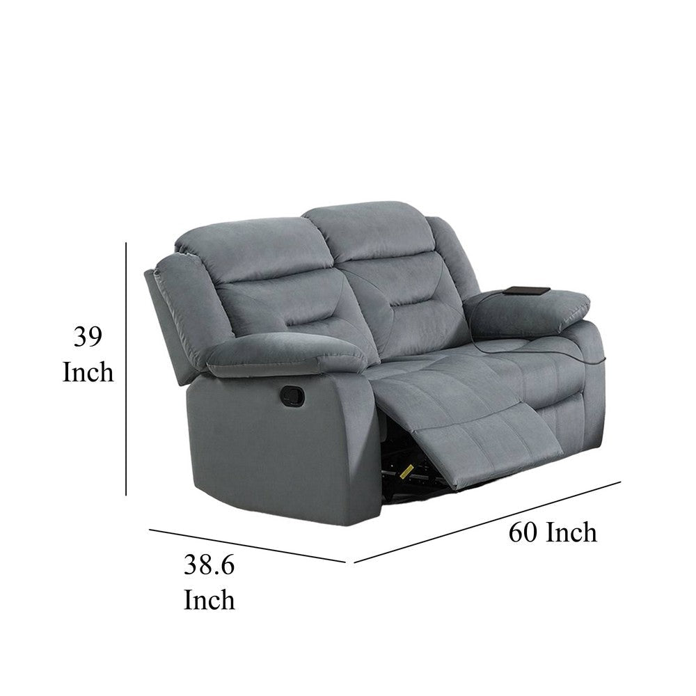 Niko Manual Recliner Loveseat Light Gray Velvet Solid Wood 60’’ BM326107
