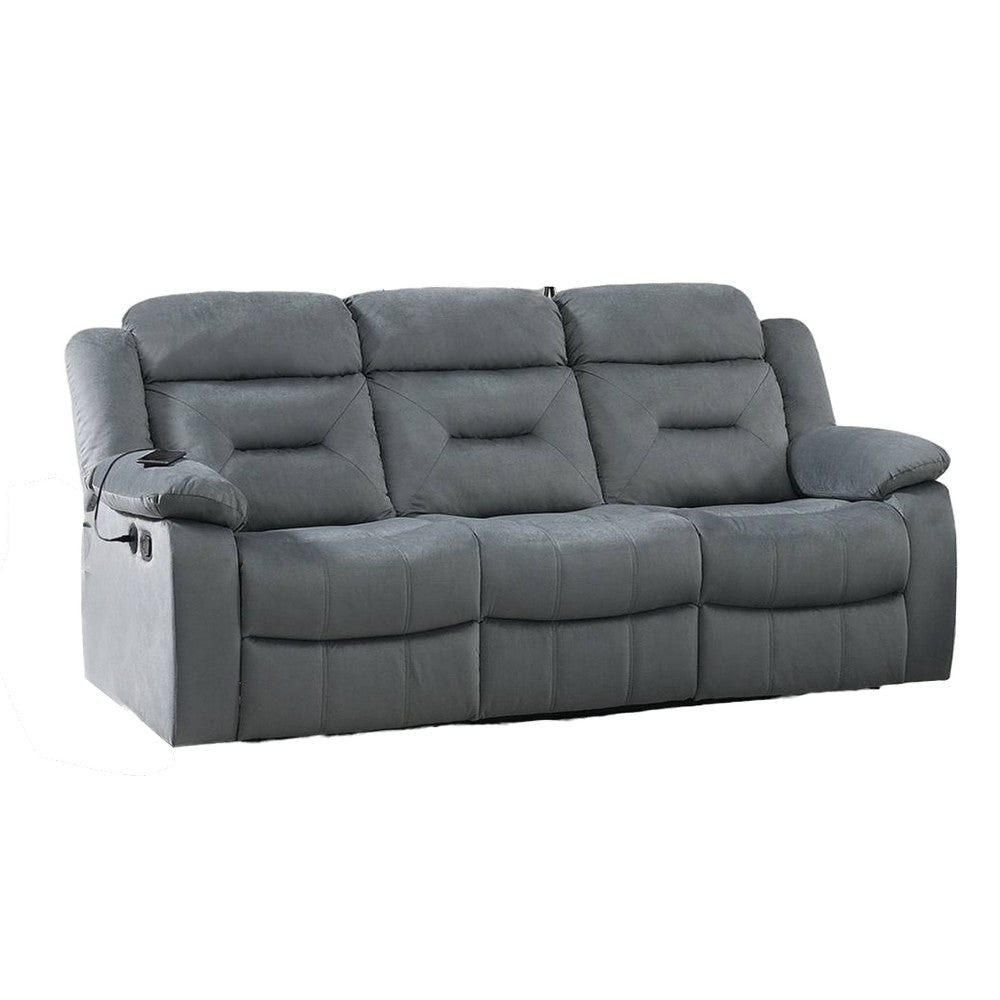 Niko Manual Recliner Sofa, Light Gray Velvet, Solid Wood Frame, 83"