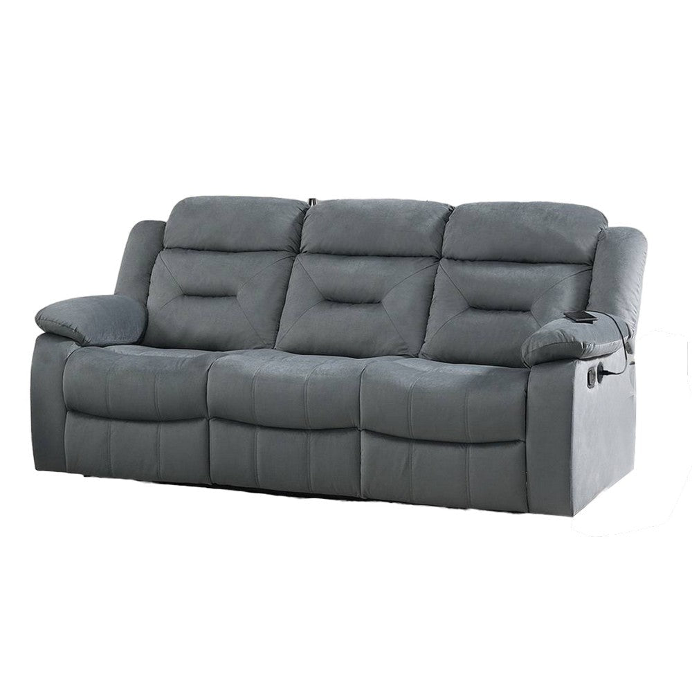 Niko Manual Recliner Sofa Light Gray Velvet Solid Wood Frame 83’’ BM326108