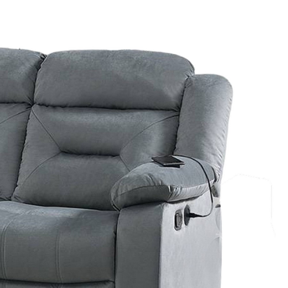 Niko Manual Recliner Sofa Light Gray Velvet Solid Wood Frame 83’’ BM326108