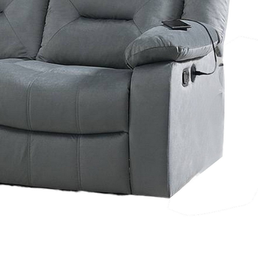 Niko Manual Recliner Sofa Light Gray Velvet Solid Wood Frame 83’’ BM326108