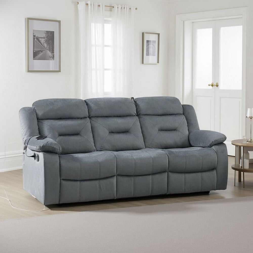 Niko Manual Recliner Sofa, Light Gray Velvet, Solid Wood Frame, 83"