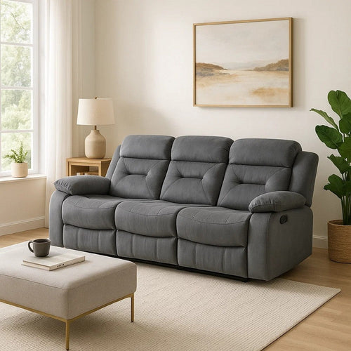 Niko Manual Recliner Sofa, Light Gray Velvet, Solid Wood Frame, 83"