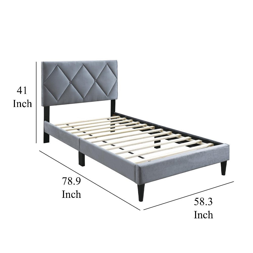 Lilian Full Size Bed Tufted Gray Velvet Upholstery Diamond Stitch