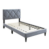 Lilian Twin Size Bed, Tufted Gray Velvet Upholstery, Diamond Stitch