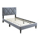 Lilian Twin Size Bed, Tufted Gray Velvet Upholstery, Diamond Stitch