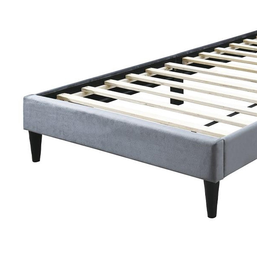 Lilian Twin Size Bed Tufted Gray Velvet Upholstery Diamond Stitch