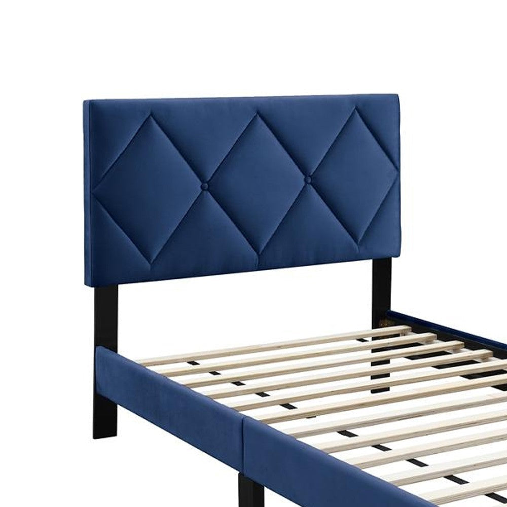 Lilian Full Bed Tufted Navy Blue Velvet Upholstery Diamond Stitch