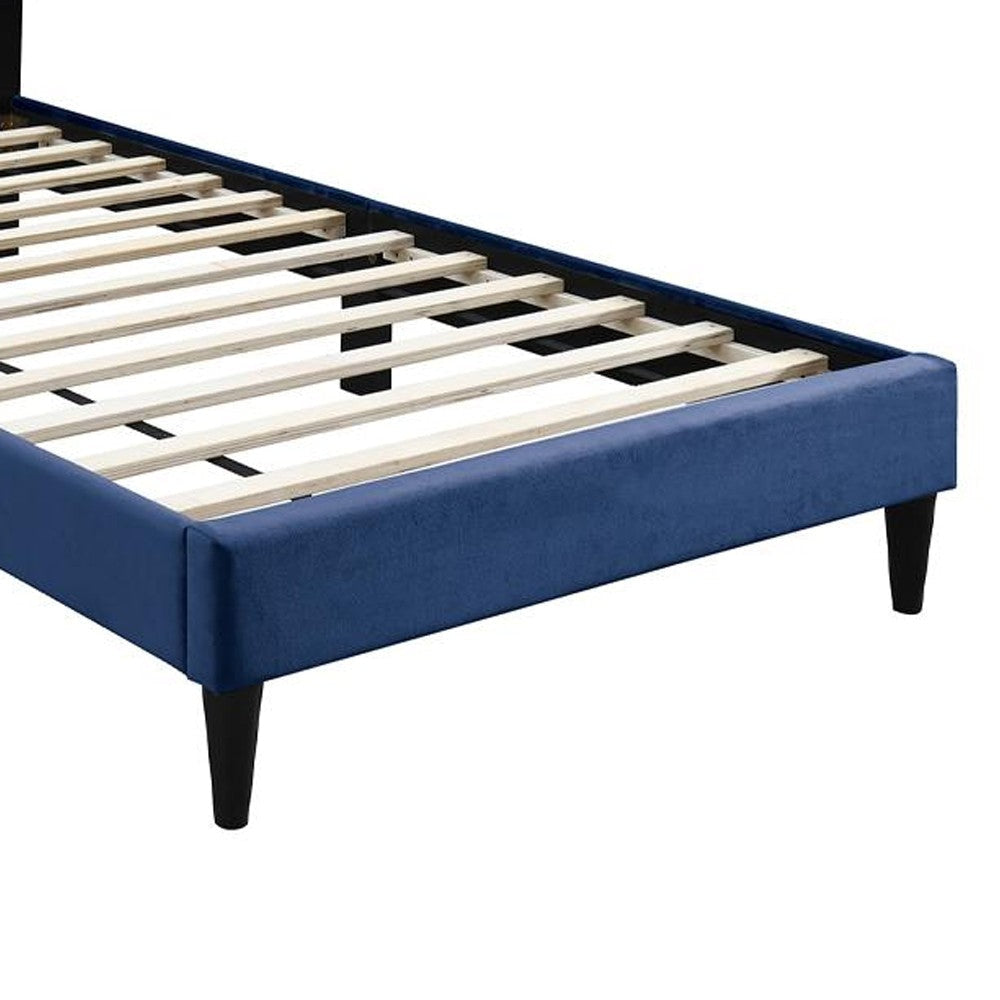 Lilian Full Bed Tufted Navy Blue Velvet Upholstery Diamond Stitch