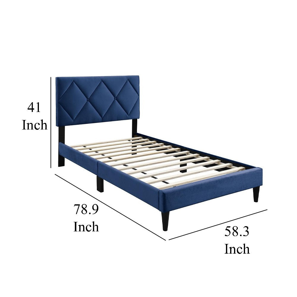 Lilian Full Bed Tufted Navy Blue Velvet Upholstery Diamond Stitch