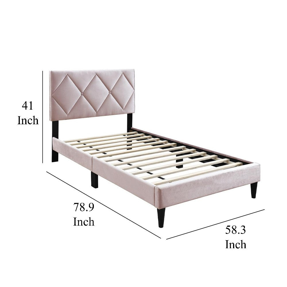 Lilian Full Bed Tufted Light Pink Velvet Upholstery Diamond Stitch