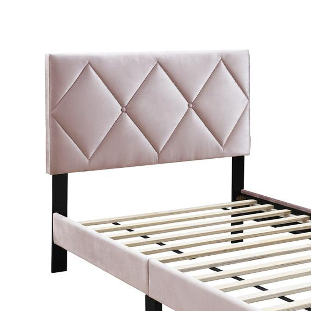 Lilian Twin Bed Tufted Light Pink Velvet Upholstery Diamond Stitch