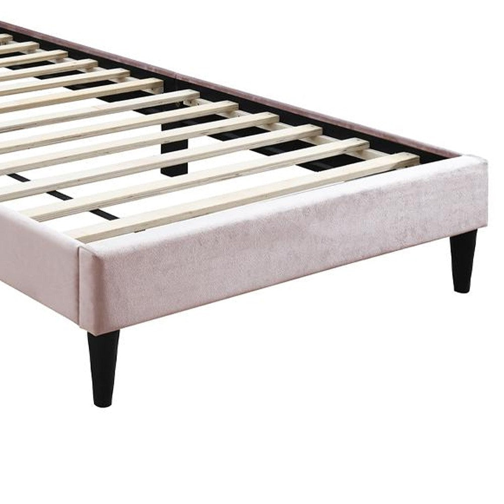 Lilian Twin Bed Tufted Light Pink Velvet Upholstery Diamond Stitch