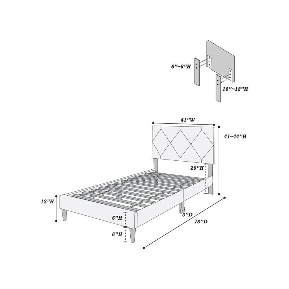 Lilian Twin Bed Tufted Light Pink Velvet Upholstery Diamond Stitch