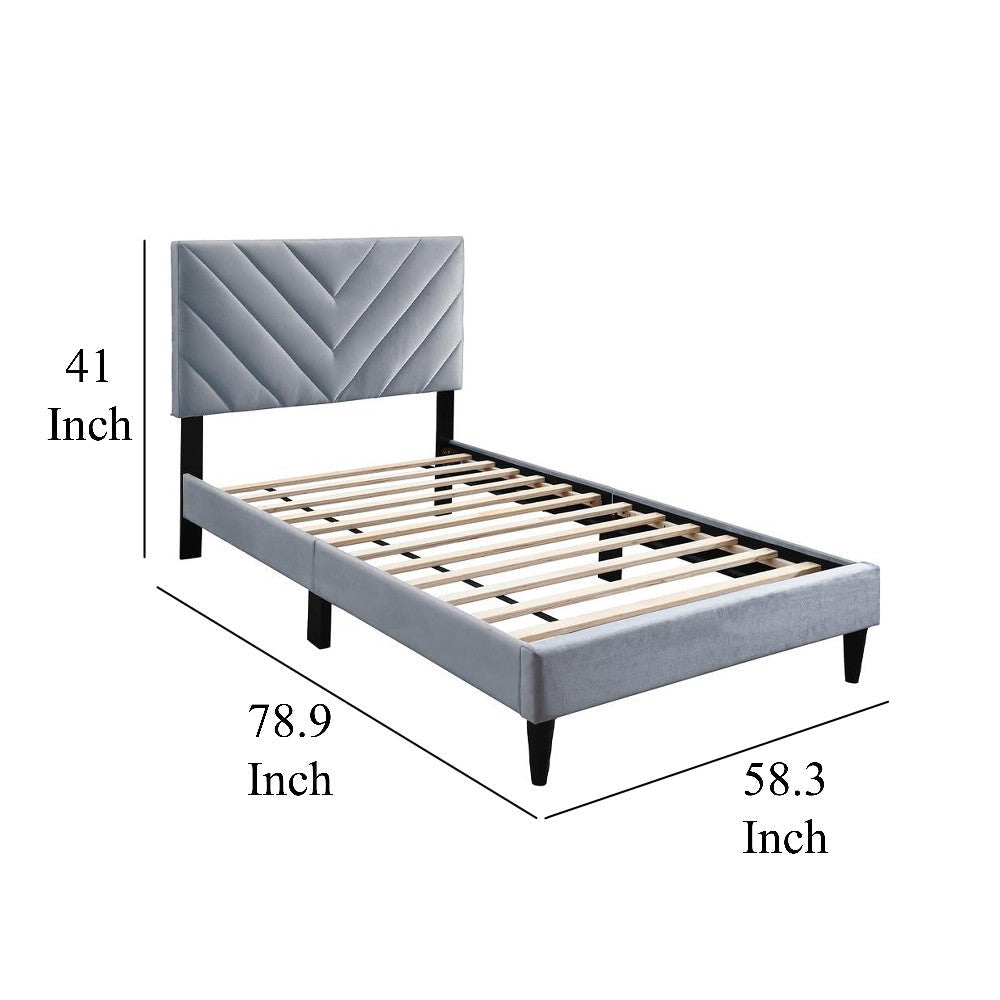 Lilian Full Size Bed Tufted Gray Velvet Upholstery Chevron Stitch