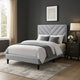 Lilian Full Size Bed, Tufted Gray Velvet Upholstery, Chevron Stitch