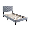 Lilian Twin Size Bed, Tufted Gray Velvet Upholstery, Chevron Stitch