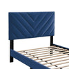 Lilian Full Bed Tufted Navy Blue Velvet Upholstery Chevron Stitch