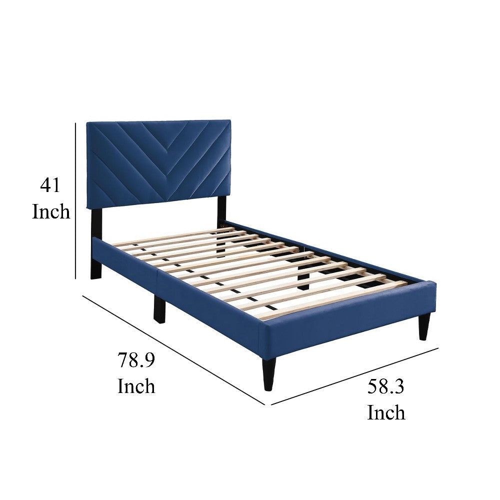 Lilian Full Bed Tufted Navy Blue Velvet Upholstery Chevron Stitch