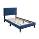 Lilian Twin Bed, Tufted Navy Blue Velvet Upholstery, Chevron Stitch