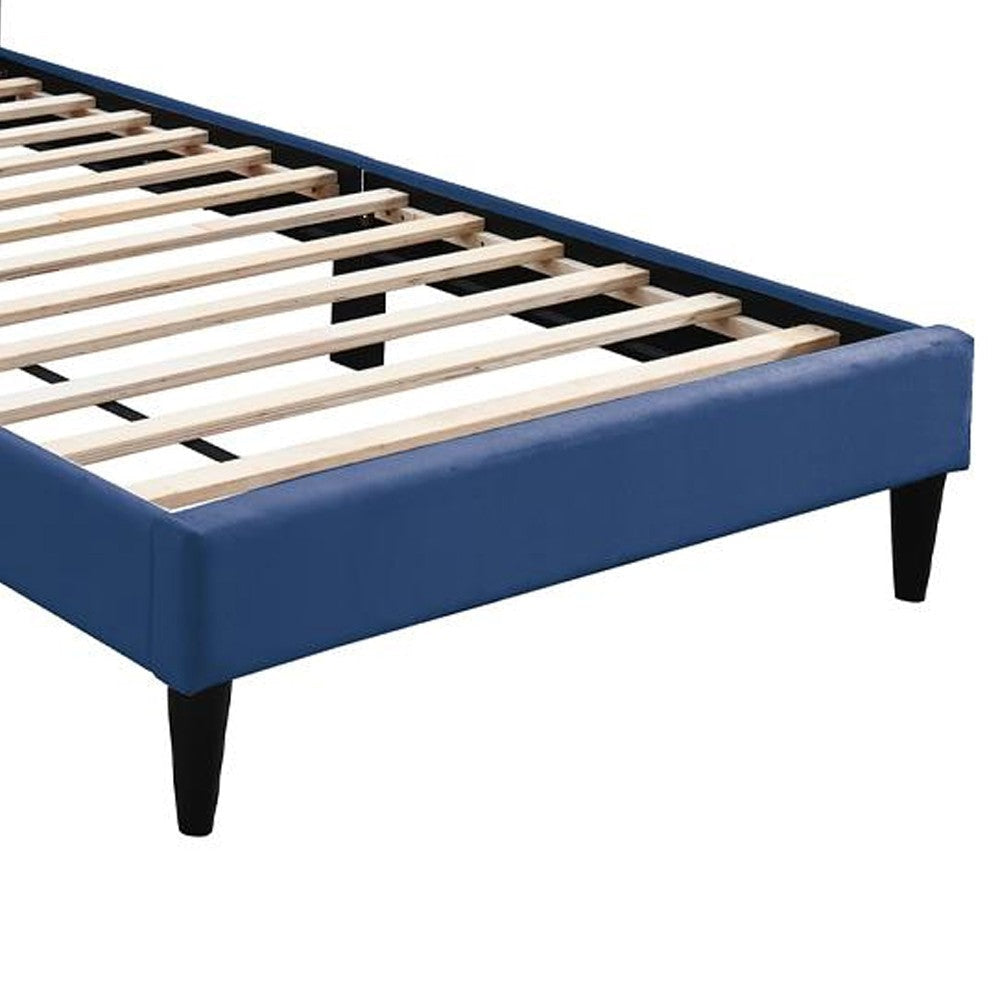 Lilian Twin Bed Tufted Navy Blue Velvet Upholstery Chevron Stitch