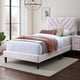 Lilian Full Bed, Tufted Light Pink Velvet Upholstery, Chevron Stitch