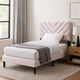 Lilian Twin Bed, Tufted Light Pink Velvet Upholstery, Chevron Stitch