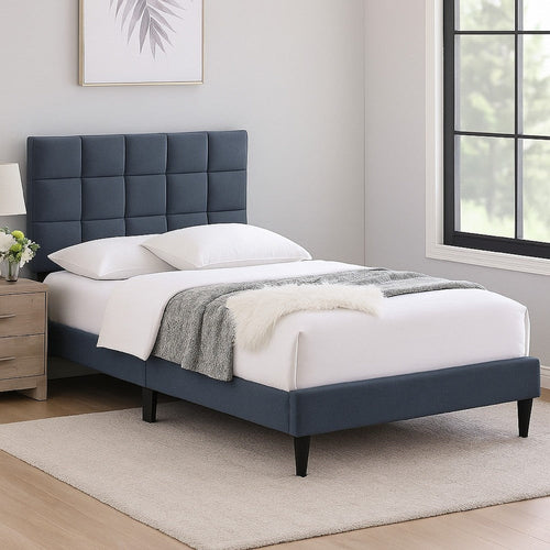 Lilian Full Bed, Soft Biscuit Tufted Charcoal Gray Linen Upholstery