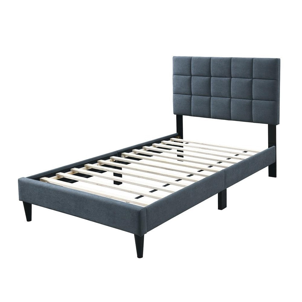Lilian Twin Bed Soft Biscuit Tufted Charcoal Gray Linen Upholstery
