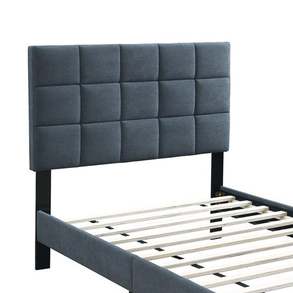 Lilian Twin Bed Soft Biscuit Tufted Charcoal Gray Linen Upholstery
