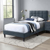Lilian Twin Bed, Soft Biscuit Tufted Charcoal Gray Linen Upholstery