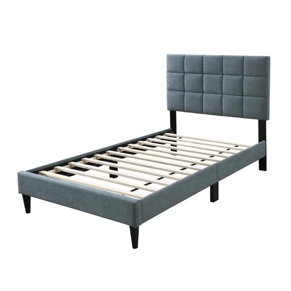 Lilian Full Bed Tufted Gray Linen Upholstery Biscuit Tufted Stitch