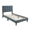 Lilian Twin Bed, Tufted Gray Linen Upholstery, Biscuit Tufted Stitch