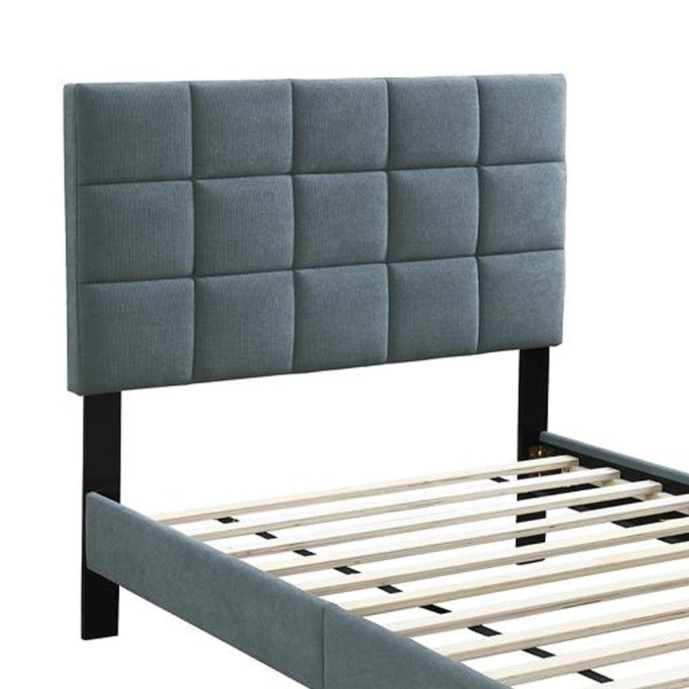Lilian Twin Bed Tufted Gray Linen Upholstery Biscuit Tufted Stitch