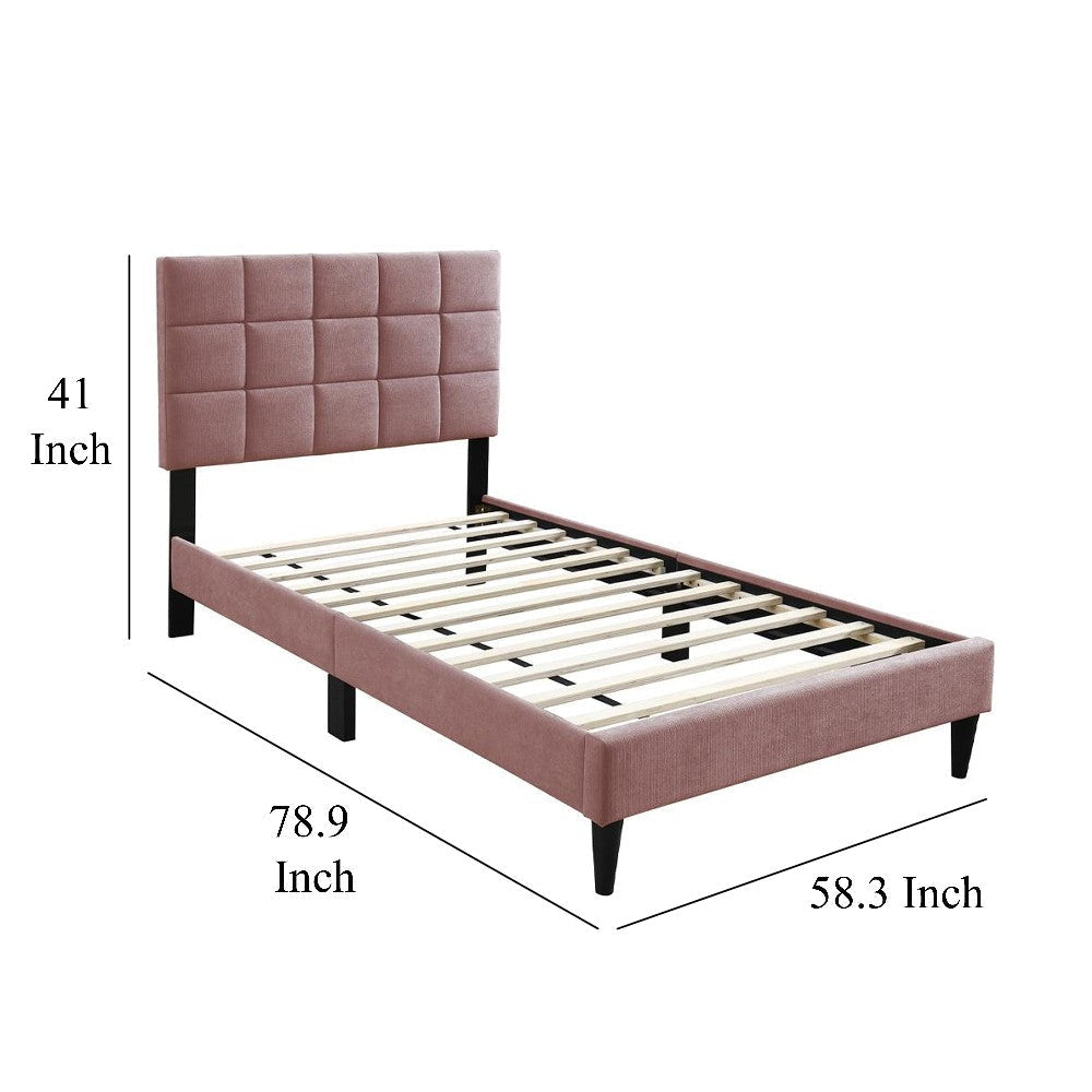 Lilian Full Bed Tufted Pink Linen Upholstery Biscuit Tufted Stitch