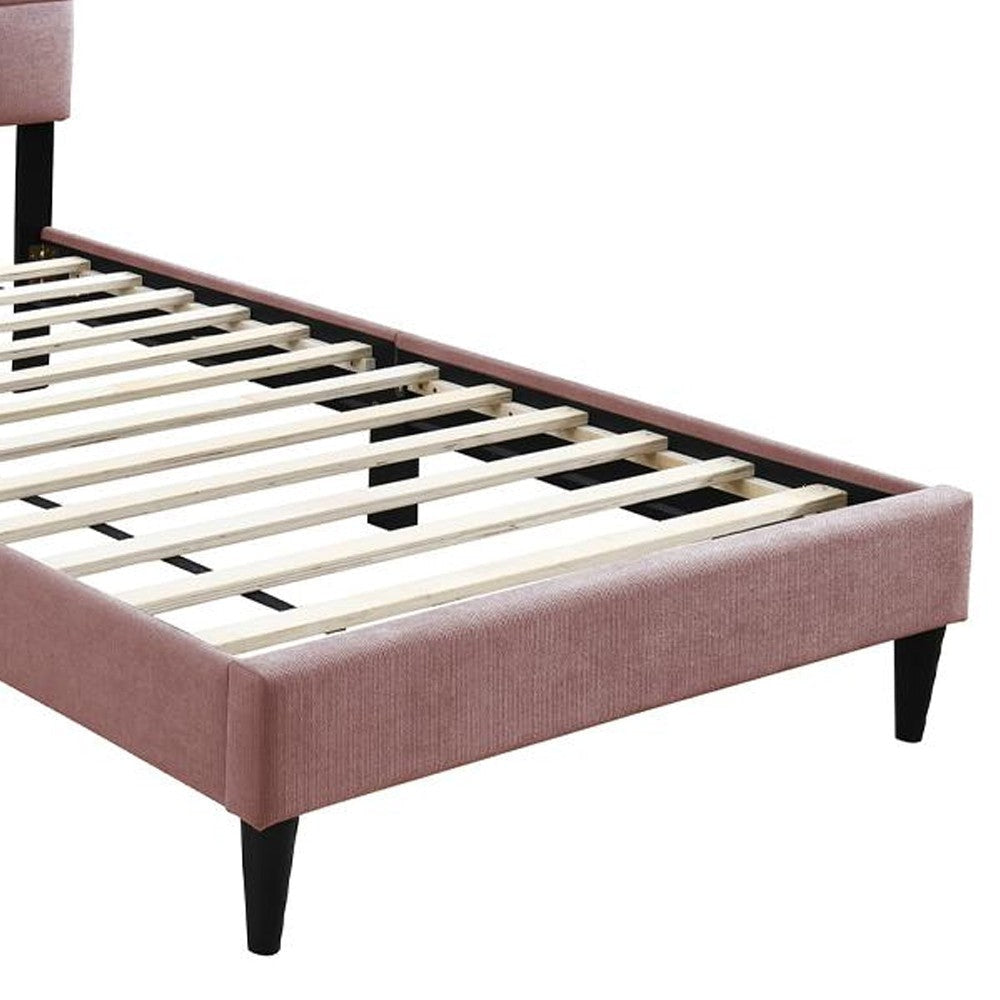 Lilian Twin Bed Tufted Pink Linen Upholstery Biscuit Tufted Stitch