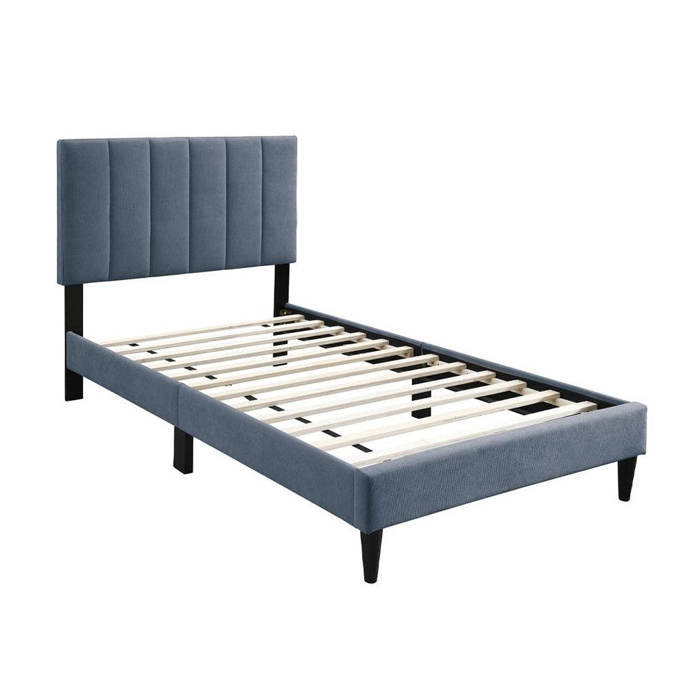 Lilian Twin Bed, Soft Channel Tufted Charcoal Gray Linen Upholstery