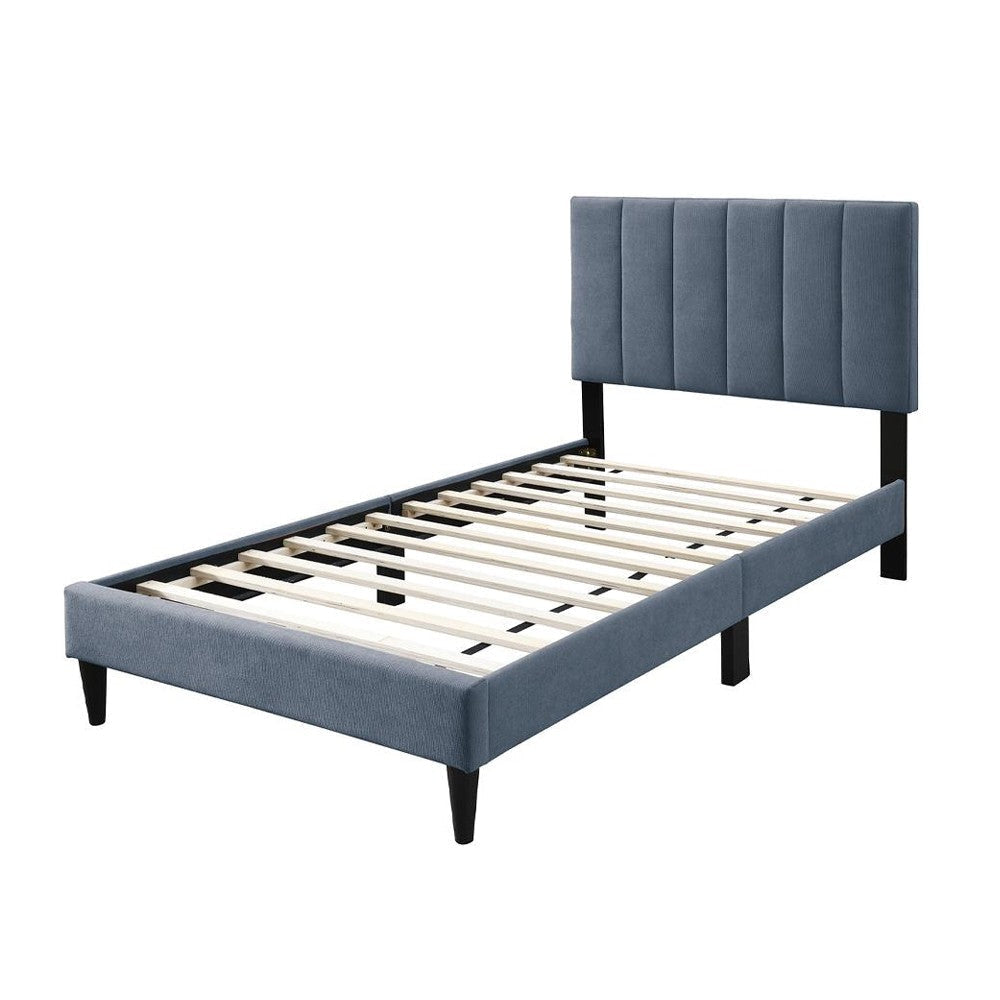 Lilian Twin Bed Soft Channel Tufted Charcoal Gray Linen Upholstery