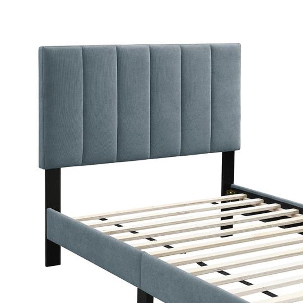 Lilian Twin Bed Soft Channel Tufted Light Gray Linen Upholstery