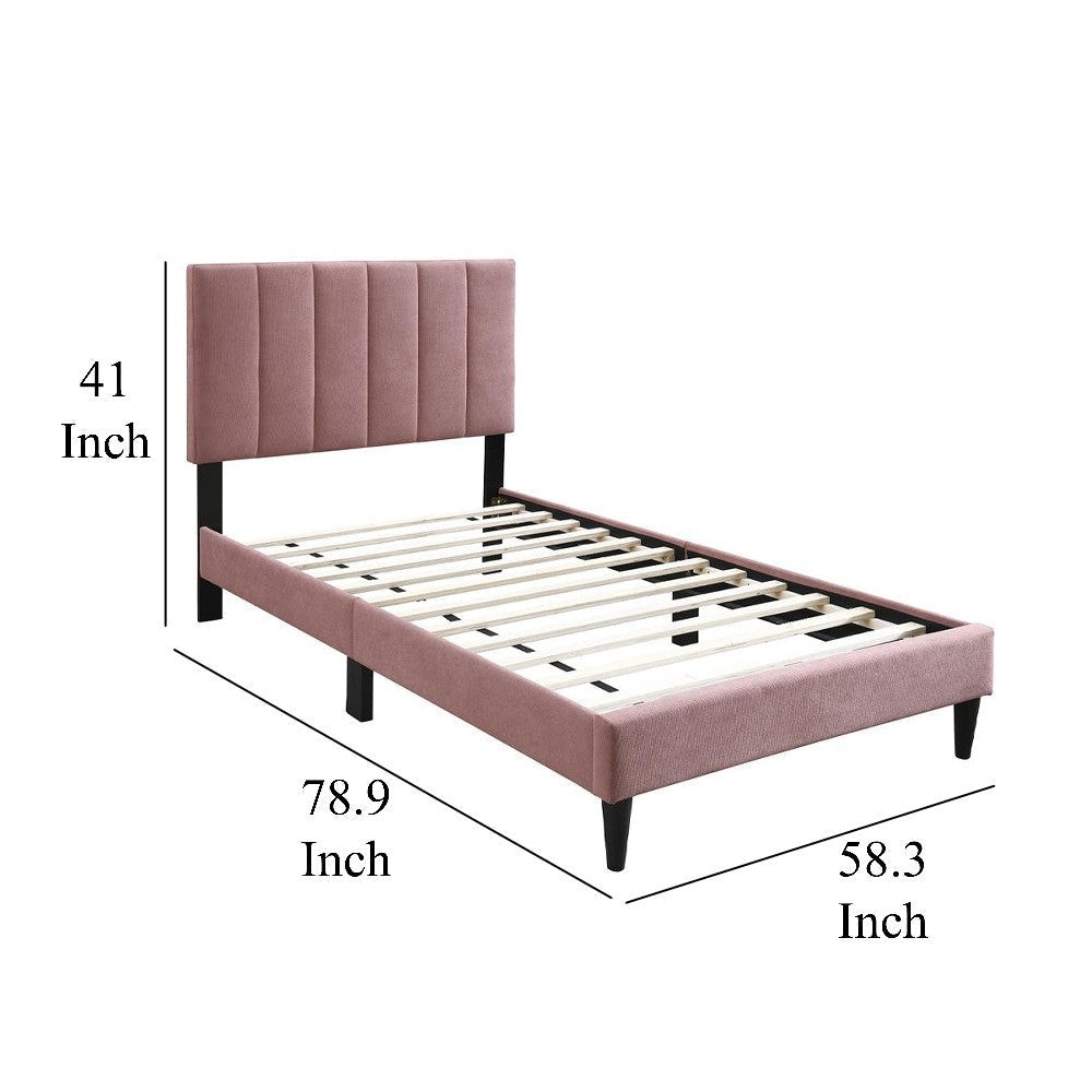 Lilian Full Size Bed Blush Pink Linen Upholstery Channel Tufted