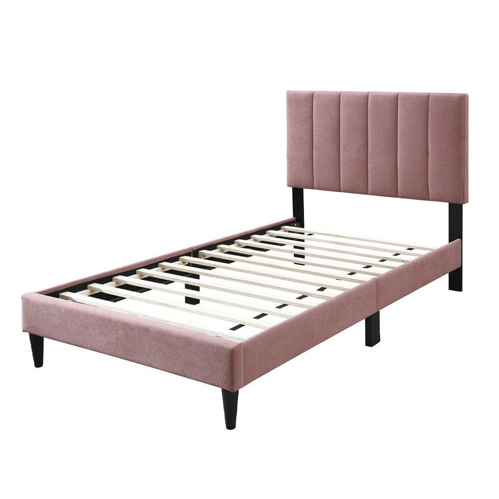 Lilian Twin Size Bed Blush Pink Linen Upholstery Channel Tufted