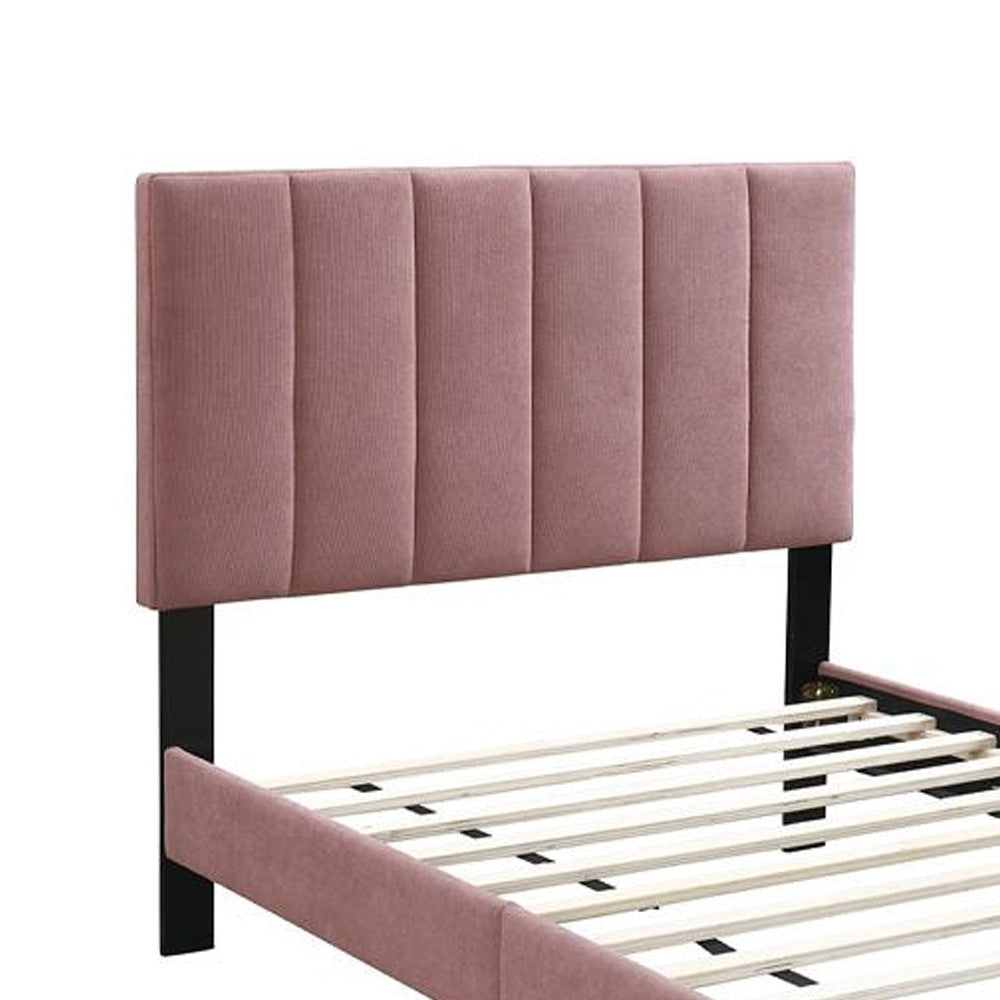 Lilian Twin Size Bed Blush Pink Linen Upholstery Channel Tufted