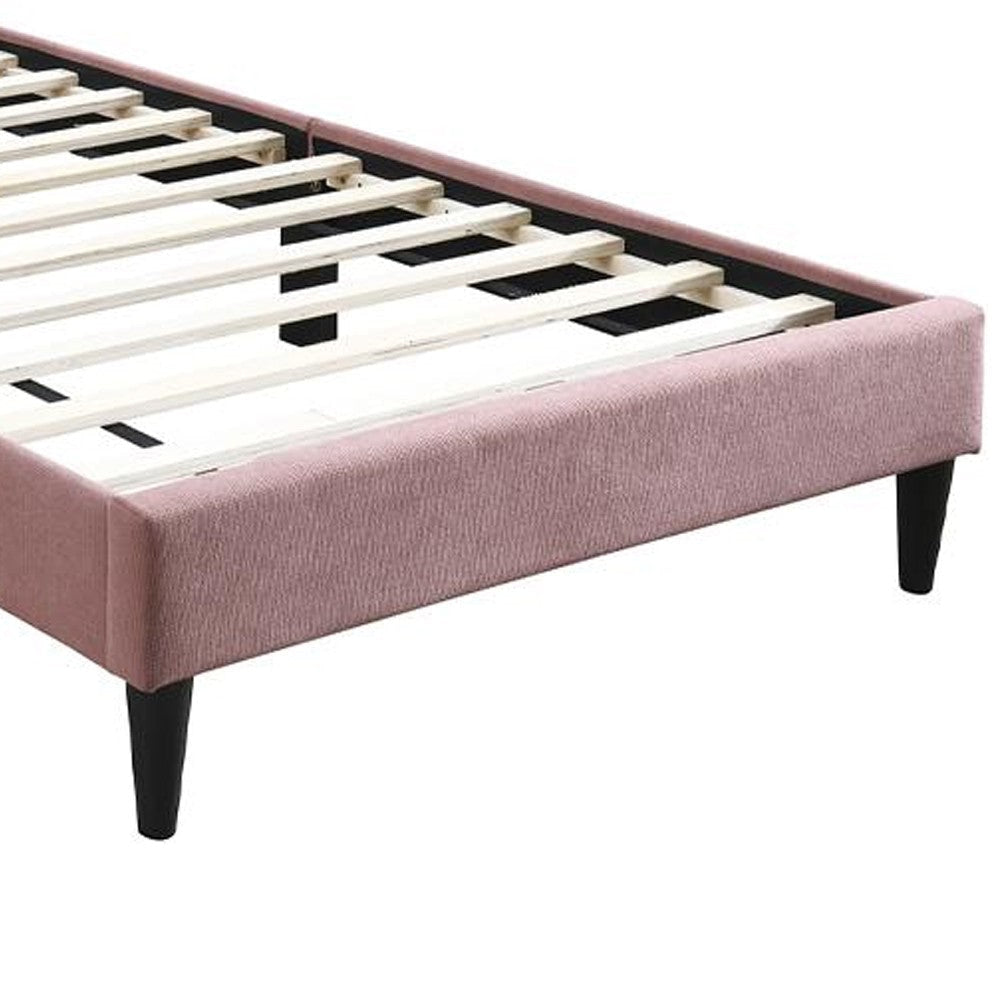 Lilian Twin Size Bed Blush Pink Linen Upholstery Channel Tufted