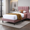 Lilian Twin Size Bed, Blush Pink Linen Upholstery, Channel Tufted