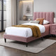 Lilian Twin Size Bed, Blush Pink Linen Upholstery, Channel Tufted
