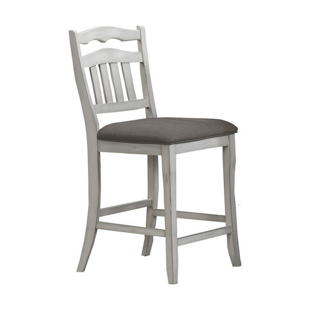 Zeke Counter Height Chairs, Set of 2, Ladder Back, Classic White Wood, Dark Gray