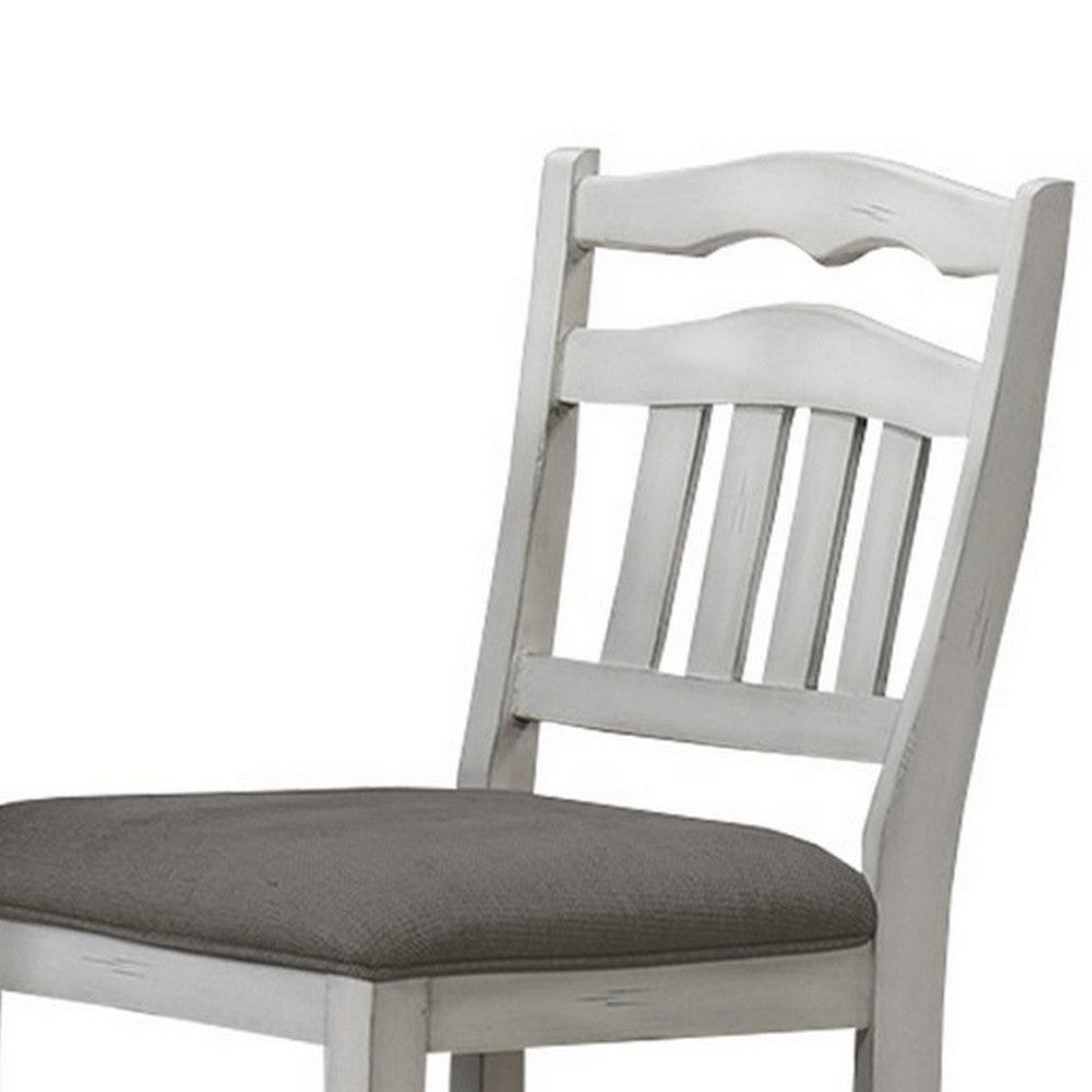 Zeke Counter Height Chairs, Set of 2, Ladder Back, Classic White Wood, Dark Gray
