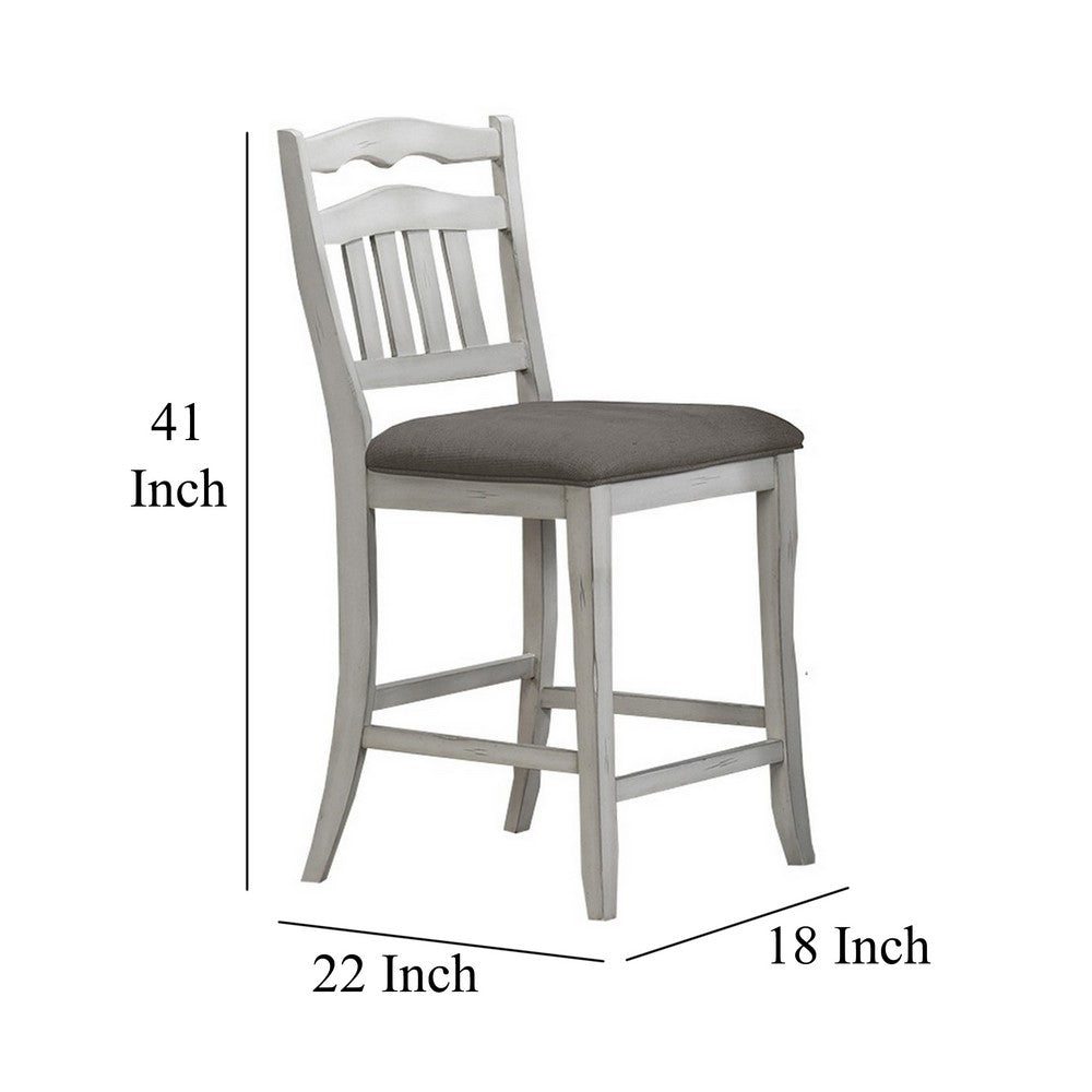 Zeke Counter Height Chairs, Set of 2, Ladder Back, Classic White Wood, Dark Gray